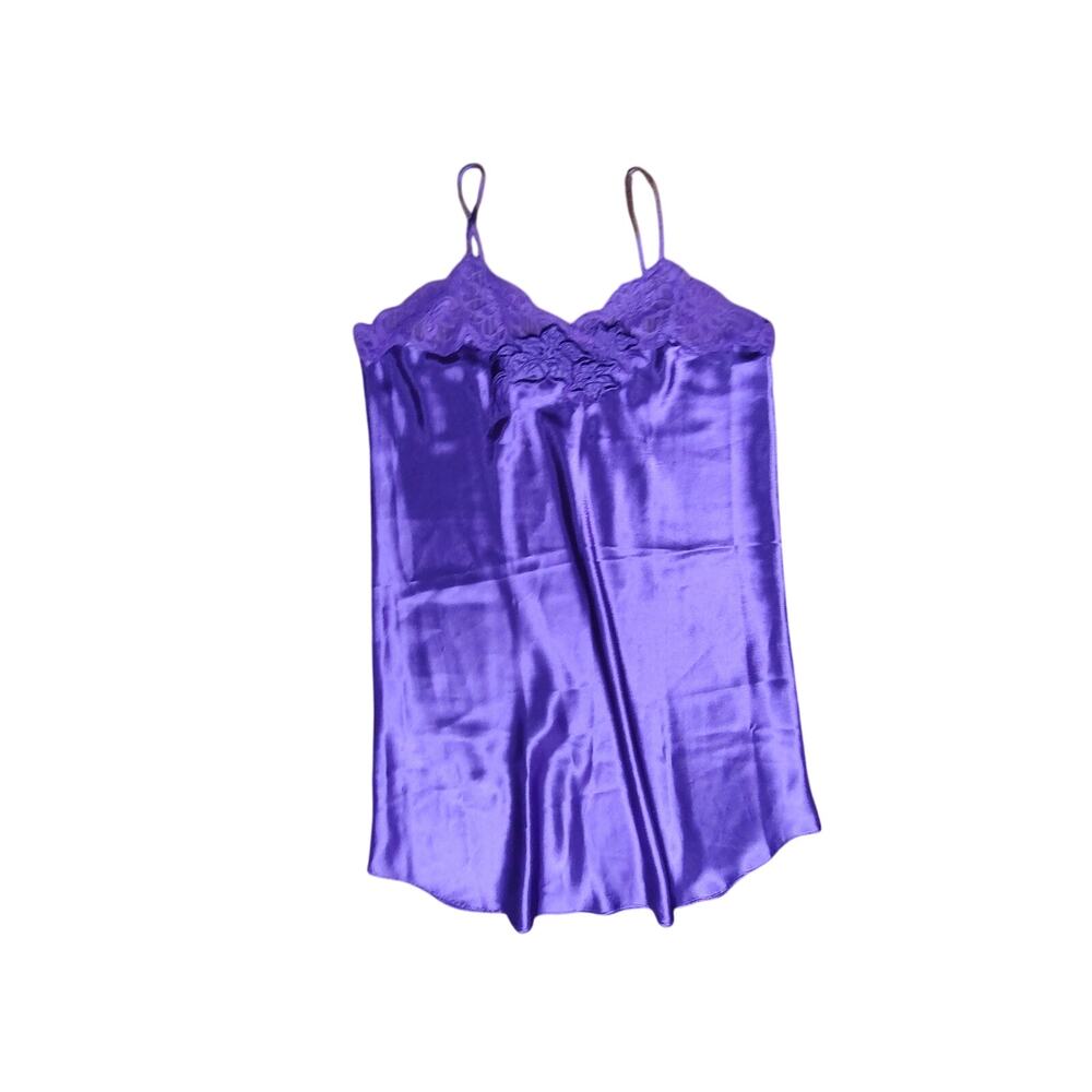 Vintage Erika Taylor Royal Purple Lace Embroidered Satin Chemise Slip Large